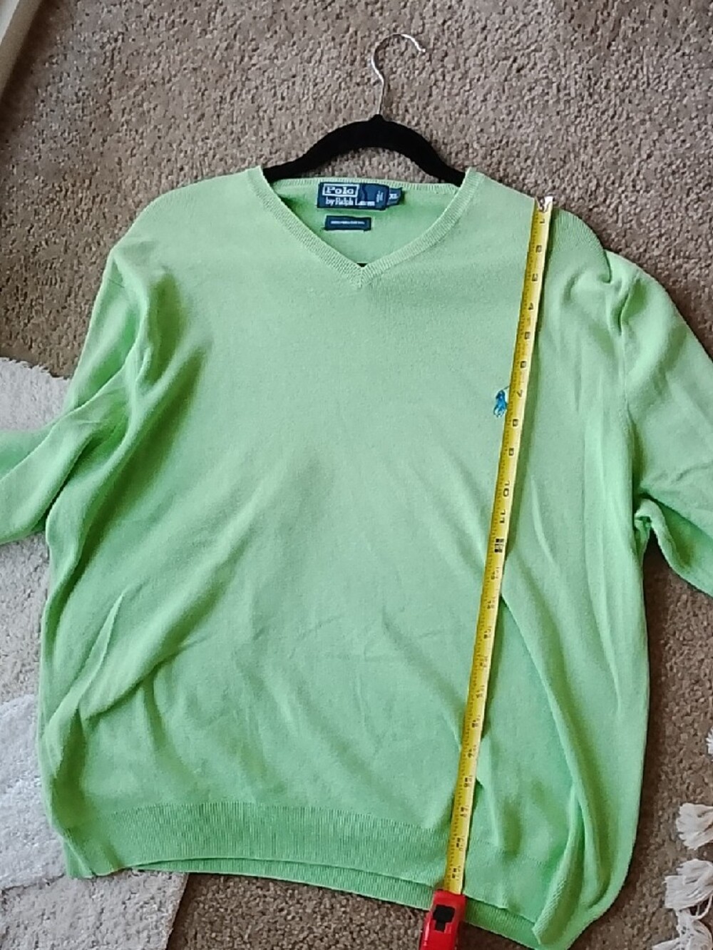 Polo by Ralph Lauren V-Neck Sweater in Lime Green with Blue Pony - Picture 5 of 8